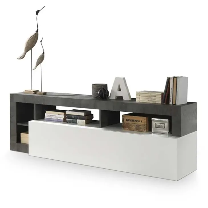 Mobile porta TV 184x58h cm moderna bianco lucido ossido Invictus