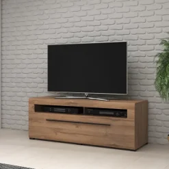 Mobile porta TV 140x52h cm moderna 1 cassetto rovere nero Maiorca