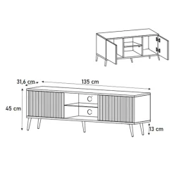 Mobile porta TV 135x45h cm moderno 2 ante nero cannettato Celestia