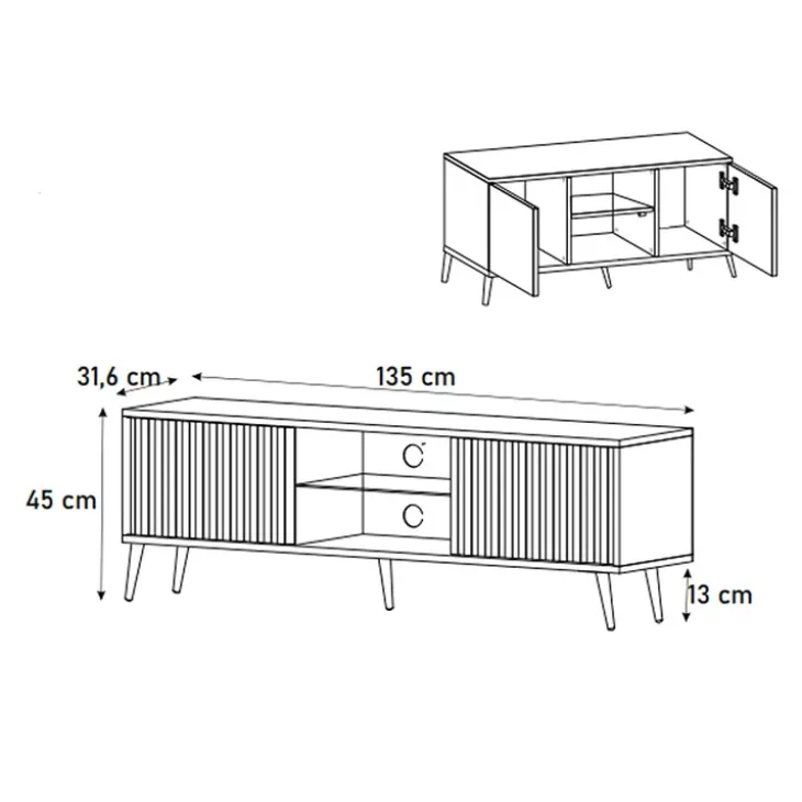 Mobile porta TV 135x45h cm moderno 2 ante nero cannettato Celestia