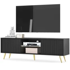 Mobile porta TV 135x45h cm moderno 2 ante nero cannettato Celestia