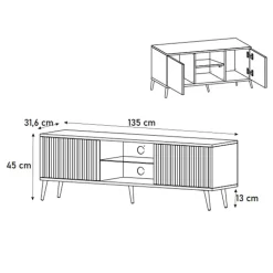 Mobile porta TV 135x45h cm moderno 2 ante bianco cannettato Celestia