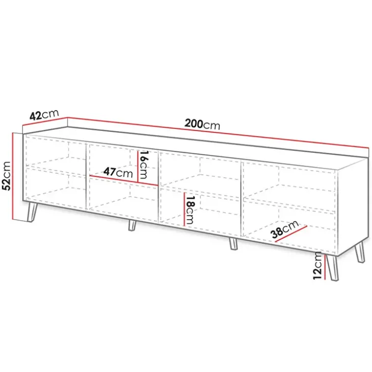 Mobile porta TV 200x52h cm moderno con frontale decorato bianco lucido Placida
