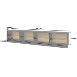 Mobile porta TV 180x35h cm moderno nero con 2 ribalte Fusion