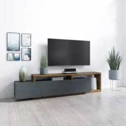 Mobile porta TV 219x52h cm moderno soggiorno antracite spatolato noce Megan Gihome®