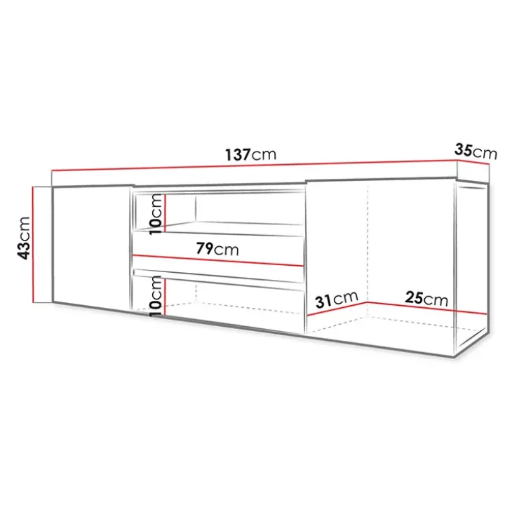 Mobile porta TV 137x43h cm moderno soggiorno bianco Rice