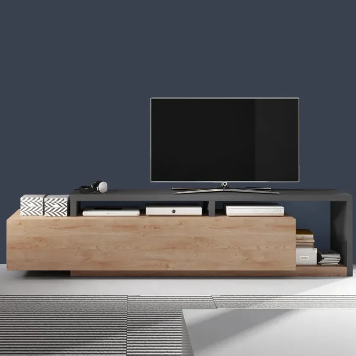 Mobile porta TV 219x52h cm moderno soggiorno antracite rovere Megan Gihome®