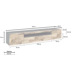 Mobile porta TV 200x37h cm pero antracite Light Big Gihome®