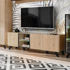 Mobile porta TV 160x52h cm soggiorno noce con stampa nera Mendes