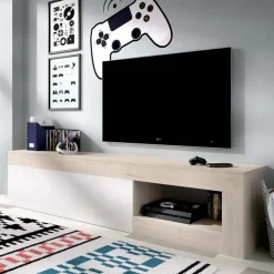 Mobile porta TV 204x48h cm soggiorno rovere bianco lucido Manfred
