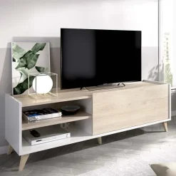 Mobile porta TV 155x47h cm soggiorno rovere bianco Elmer