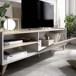 Mobile porta TV 155x47h cm soggiorno rovere bianco Elmer