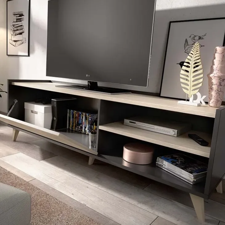 Mobile porta TV 155x47h cm soggiorno rovere grafite Elmer