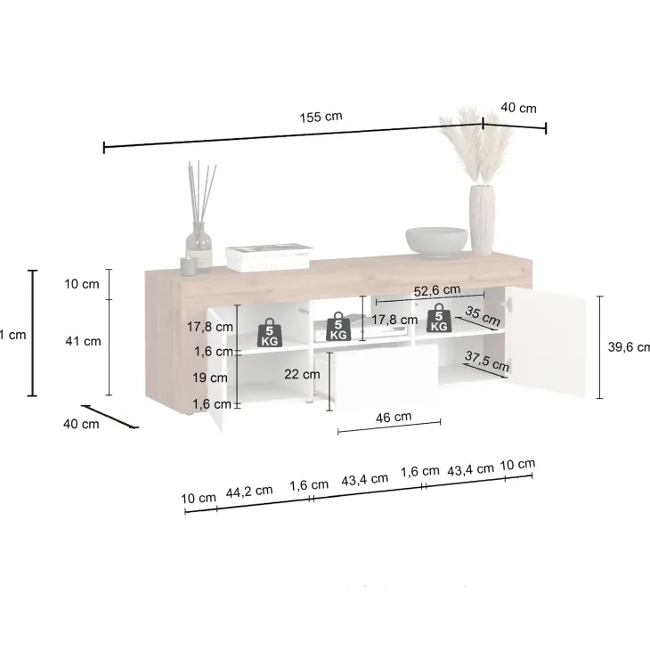 Mobile porta tv 155x51h cm tortora rovere Block
