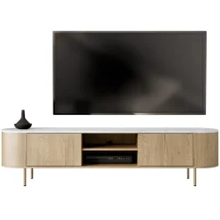 Mobile porta tv 184x45h cm 2 vani rovere effetto marmo bianco Roundi