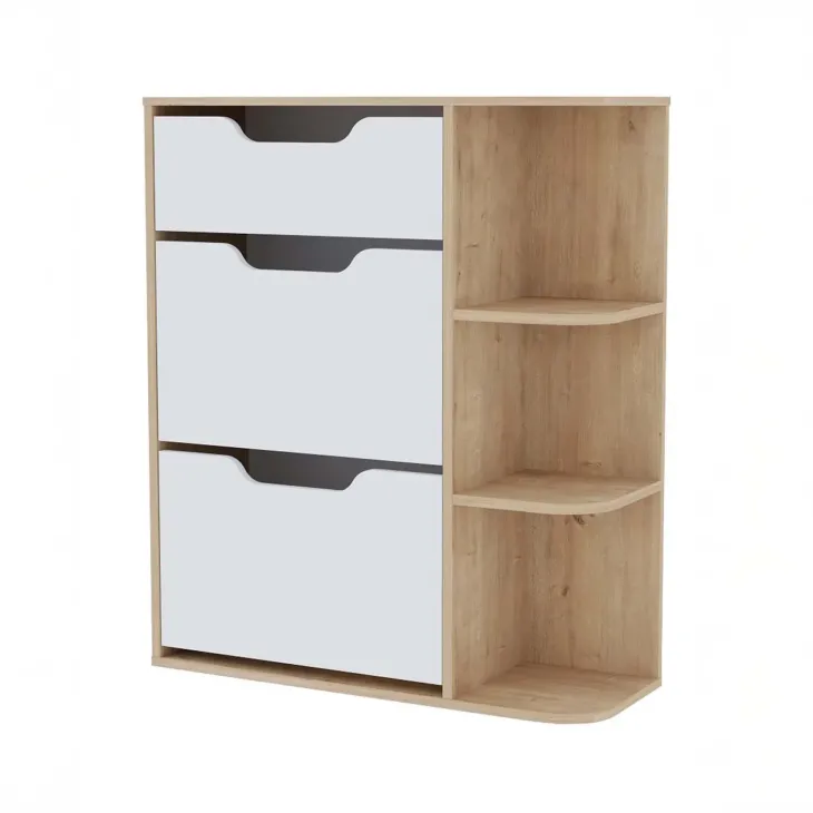 Mobile scarpiera ingresso 90x106h cm 1 cassetto 2 ante a ribalta 3 vani a vista rovere bianco Alma