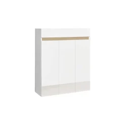Mobile scarpiera multiuso ingresso 94x114h cm 3 ante 1 cassetto bianco lucido top rovere Noren
