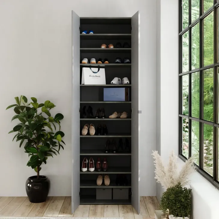 Mobile scarpiera multiuso ingresso 63x212h cm 2 ante grigio Ghisy