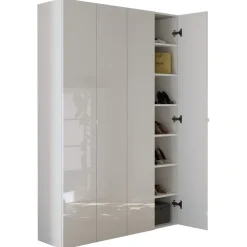 Mobile scarpiera multiuso ingresso 126x186h cm 4 ante bianco lucido Roks