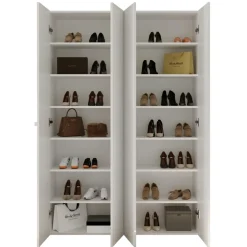 Mobile scarpiera multiuso ingresso 126x186h cm 4 ante bianco lucido Roks
