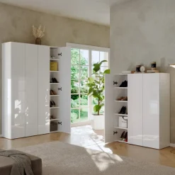 Mobile scarpiera multiuso ingresso 126x186h cm 4 ante bianco lucido Roks
