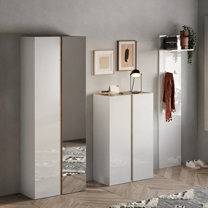 Mobile scarpiera multiuso ingresso 70x111h cm 2 ante bianco lucido rovere Welky