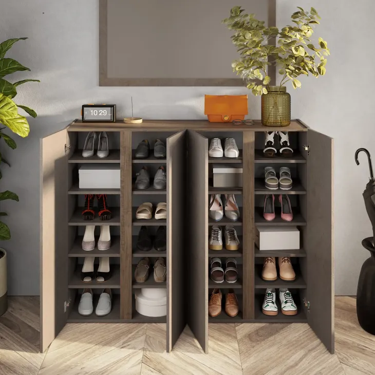 Mobile scarpiera multiuso ingresso 140x111h cm 4 ante marrone bronzo rovere scuro Welky