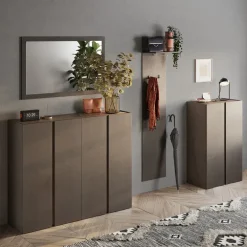 Mobile scarpiera multiuso ingresso 70x111h cm 2 ante marrone bronzo rovere scuro Welky