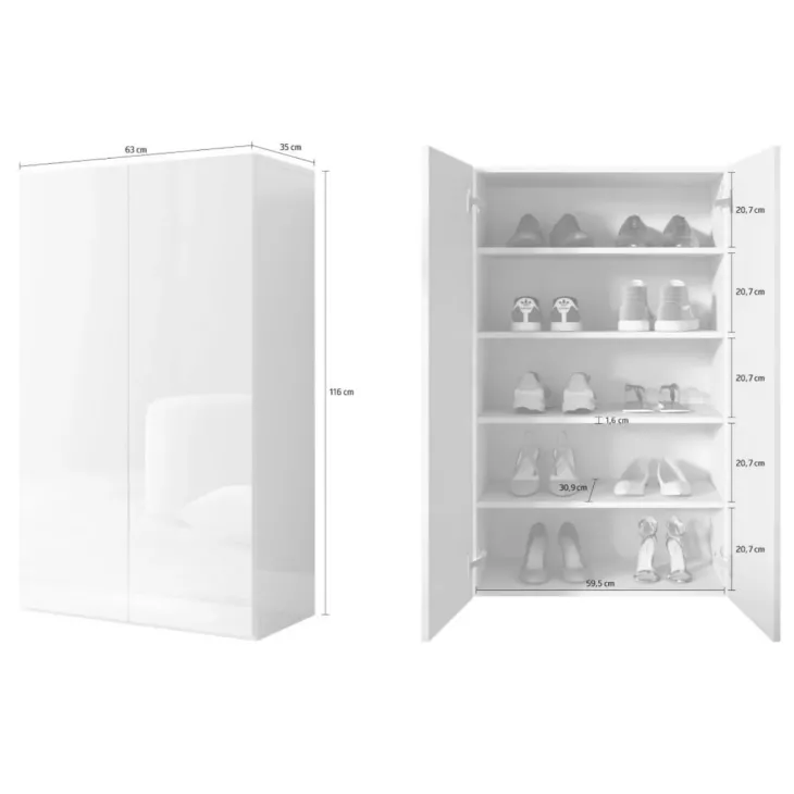 Mobile scarpiera multiuso ingresso 63x116h cm 2 ante bianco lucido Roks