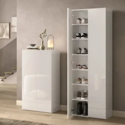Mobile scarpiera multiuso ingresso 63x116h cm 2 ante bianco lucido Roks