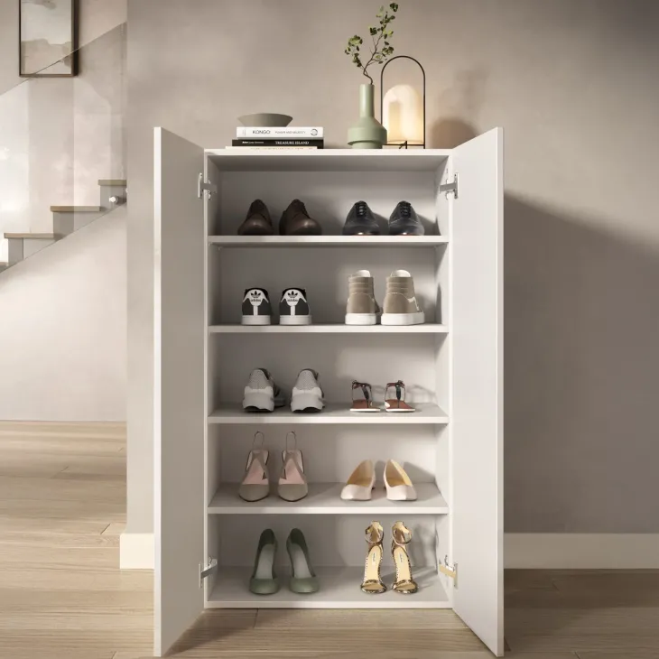 Mobile scarpiera multiuso ingresso 63x116h cm 2 ante bianco lucido Roks