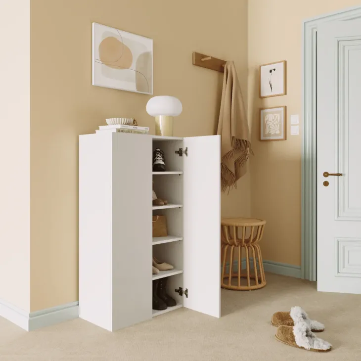 Mobile scarpiera multiuso ingresso 63x116h cm 2 ante bianco lucido Roks