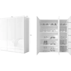 Mobile scarpiera multiuso ingresso 95x116h cm 3 ante bianco lucido Roks