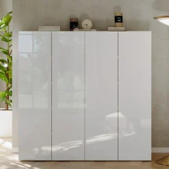 Mobile scarpiera multiuso ingresso 124x113h cm 4 ante bianco lucido Roks