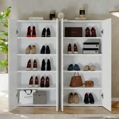 Mobile scarpiera multiuso ingresso 124x113h cm 4 ante bianco lucido Roks