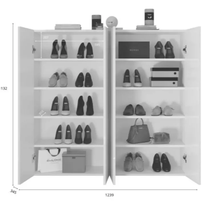 Mobile scarpiera multiuso ingresso 124x113h cm 4 ante bianco lucido Roks