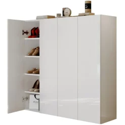 Mobile scarpiera multiuso ingresso 124x113h cm 4 ante bianco lucido Roks