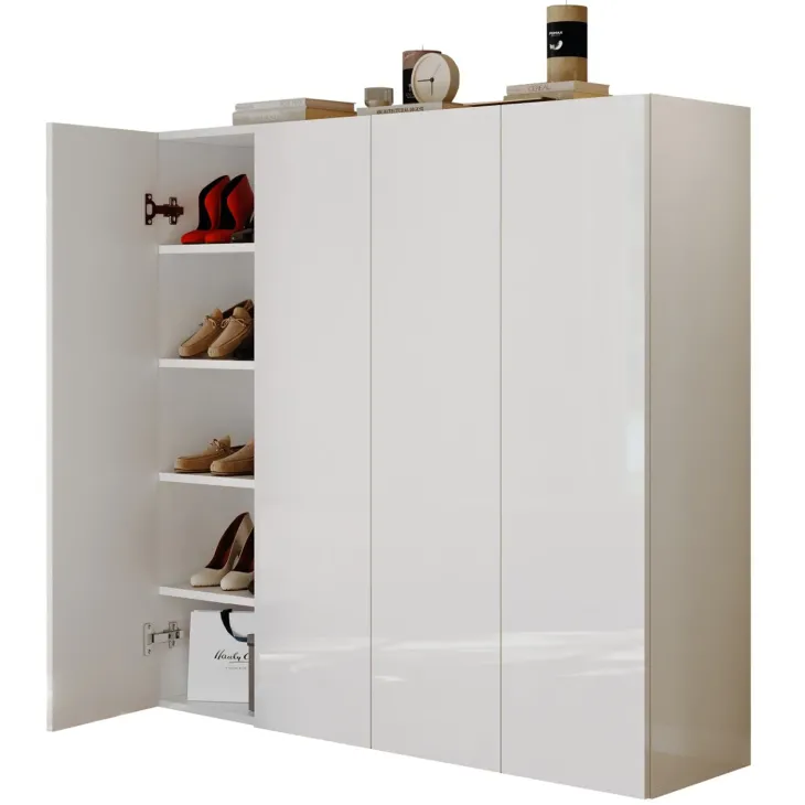 Mobile scarpiera multiuso ingresso 124x113h cm 4 ante bianco lucido Roks