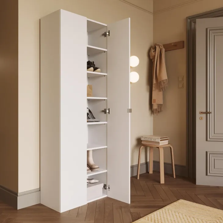 Mobile scarpiera multiuso ingresso 63x186h cm 2 ante bianco lucido Roks