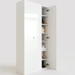 Mobile scarpiera multiuso ingresso 95x186h cm 3 ante bianco lucido Roks