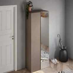 Mobile scarpiera multiuso ingresso 70x185h cm 2 ante 1 anta a specchio marrone bronzo rovere scuro Welky