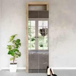 Mobile scarpiera multiuso ingresso 64x195h cm 2 ante a specchio bianco lucido rovere Invictus