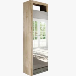 Mobile scarpiera multiuso ingresso 64x195h cm 2 ante a specchio bianco lucido rovere Invictus