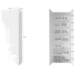 Mobile scarpiera multiuso ingresso 63x186h cm 2 ante a specchio bianco lucido Roks