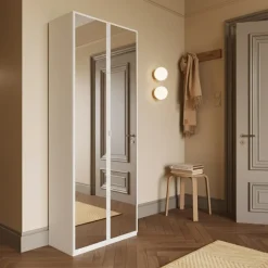 Mobile scarpiera multiuso ingresso 63x186h cm 2 ante a specchio bianco lucido Roks