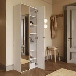 Mobile scarpiera multiuso ingresso 63x186h cm 2 ante a specchio bianco lucido Roks