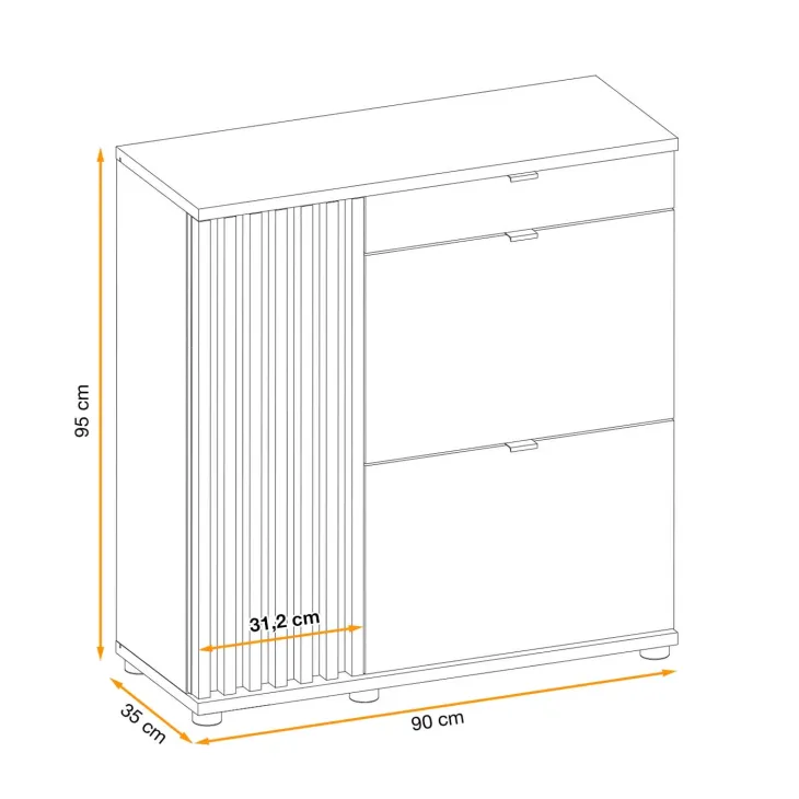 Mobile scarpiera multiuso 90x95h cm 3 ante 1 cassetto cannettato rovere nero Berlino