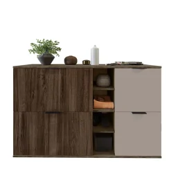 Mobile scarpiera 130x81h cm 2 ante 2 ribalte e vani a giorno tortora noce Raymonda