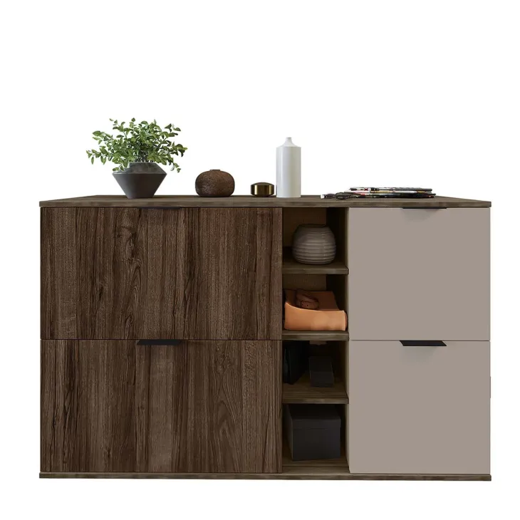 Mobile scarpiera 130x81h cm 2 ante 2 ribalte e vani a giorno tortora noce Raymonda