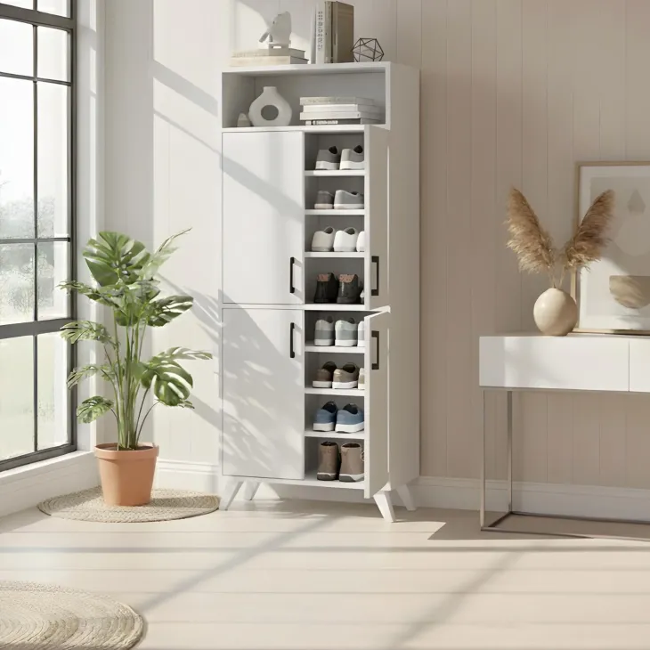 Mobile scarpiera 72x170h cm multifunzione 4 ante 1 vano a vista bianco Dama